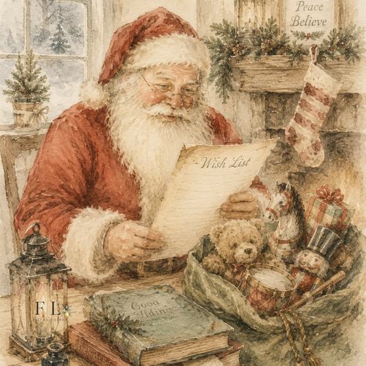 Santa Checking the List | Watercolor Clip Art PNG