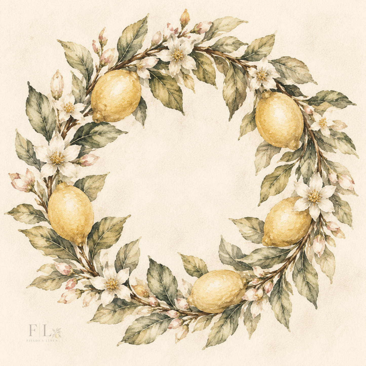Vintage Lemon Wreath with White Flowers