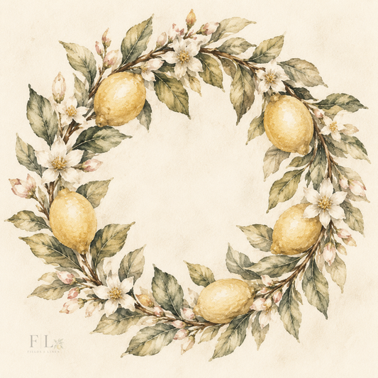 Vintage Lemon Wreath with White Flowers