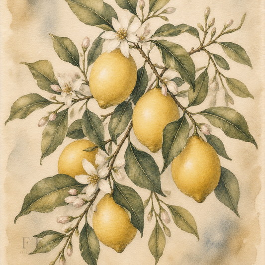 Vintage Lemon Branch | Watercolor Clip Art | Digital Download