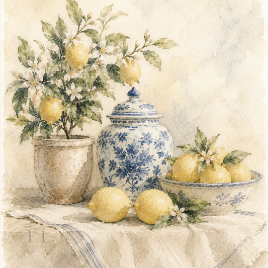 Lemon Cottage Still Life | Botanical Watercolor PNG