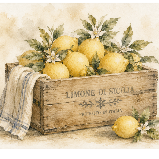 Fresh Lemon Harvest Crate | Heirloom Watercolor PNG Clip Art