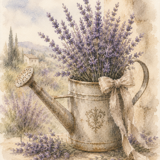 Lavender Watering Can Arrangement | Watercolo PNG Clip Art