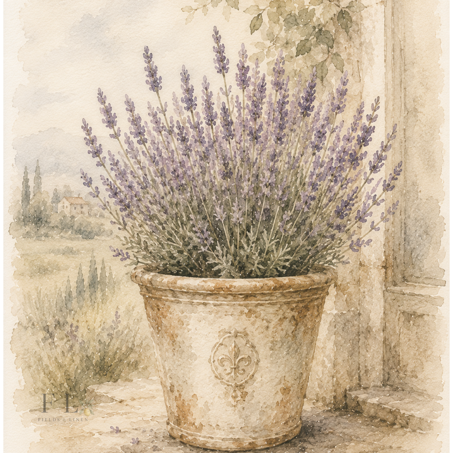 French Lavender in a Weathered Terracotta Pot | Watercolor PNC Clip Art