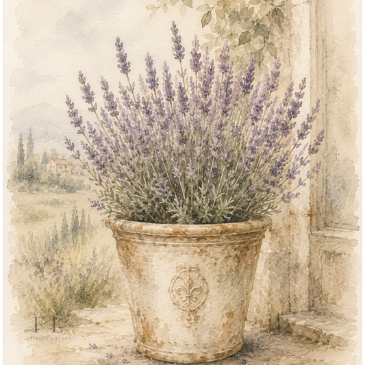 French Lavender in a Weathered Terracotta Pot | Watercolor PNC Clip Art