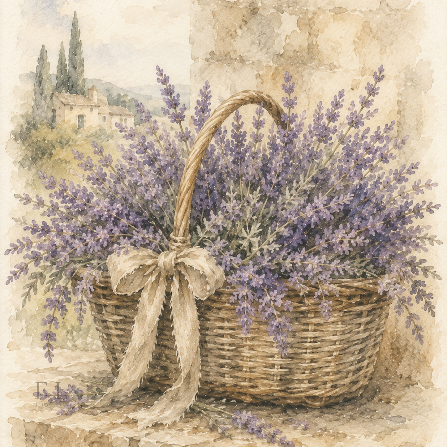 Basket Overflowing with Lavender | Watercolor PNG Clip Art