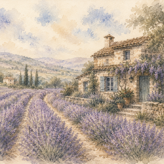 Lavender Field Cottage | Watercolor PNG Clipart