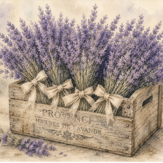 Rustic Crate Overflowing with Lavender | Watercolor PNG Clipart