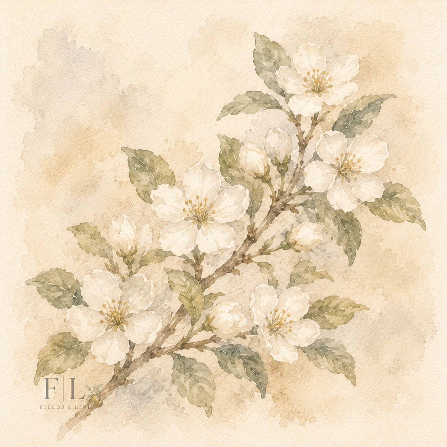 White Blossom Branch Clipart | Heirloom Watercolor Botanical PNG