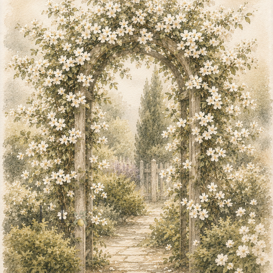 White Blossom Garden Arbor Clip Art | Heirloom Watercolor Botanical PNG