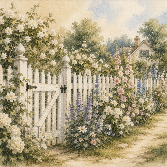 White Picket Garden Gate | Heirloom Watercolor Digital Clip Art