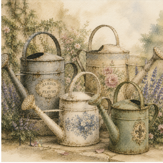 Vintage Garden Watering Cans | Heirloom Watercolor Digital Clipart