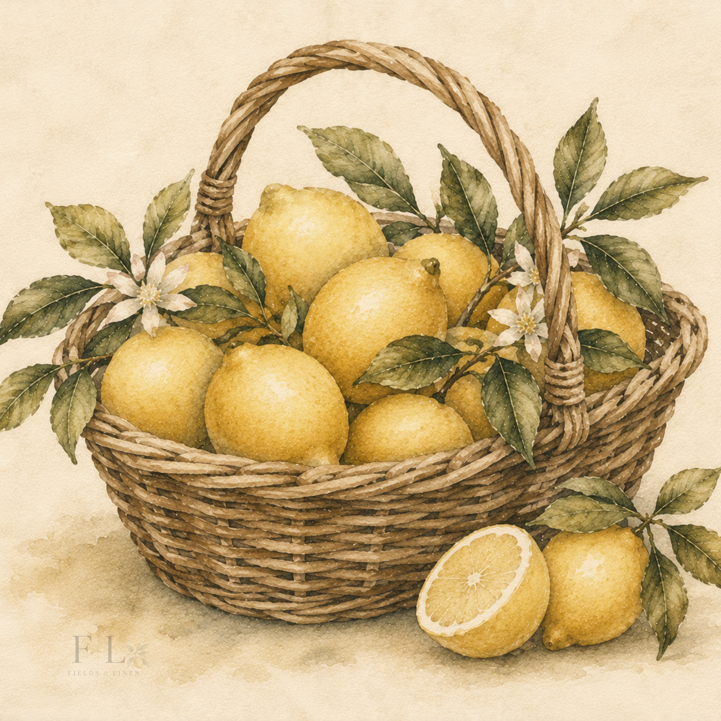 Woven Basket of Lemons \ Vintage Botanical PNG Clip Art